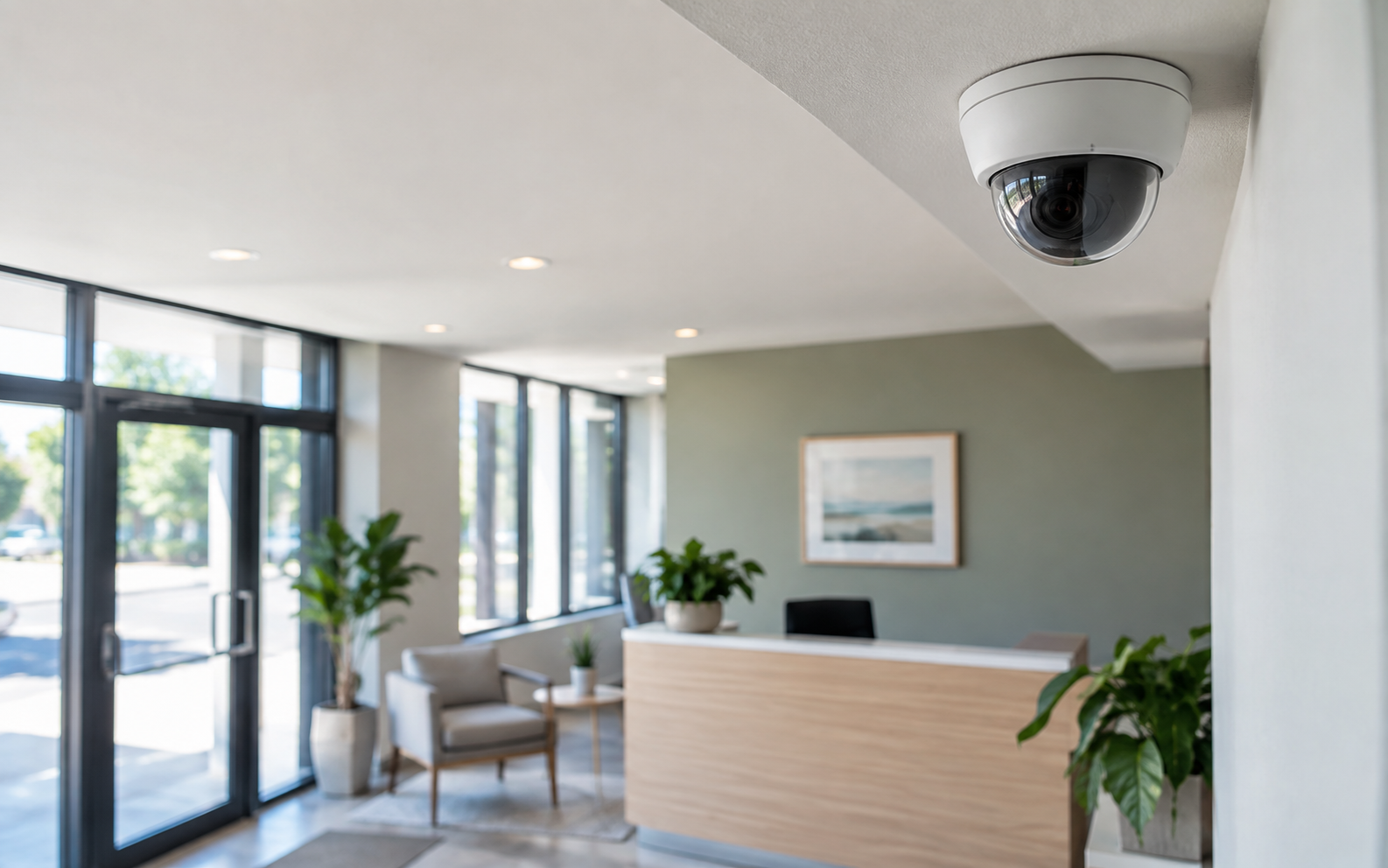 Camara de videovigilancia instalada en un espacio comercial
